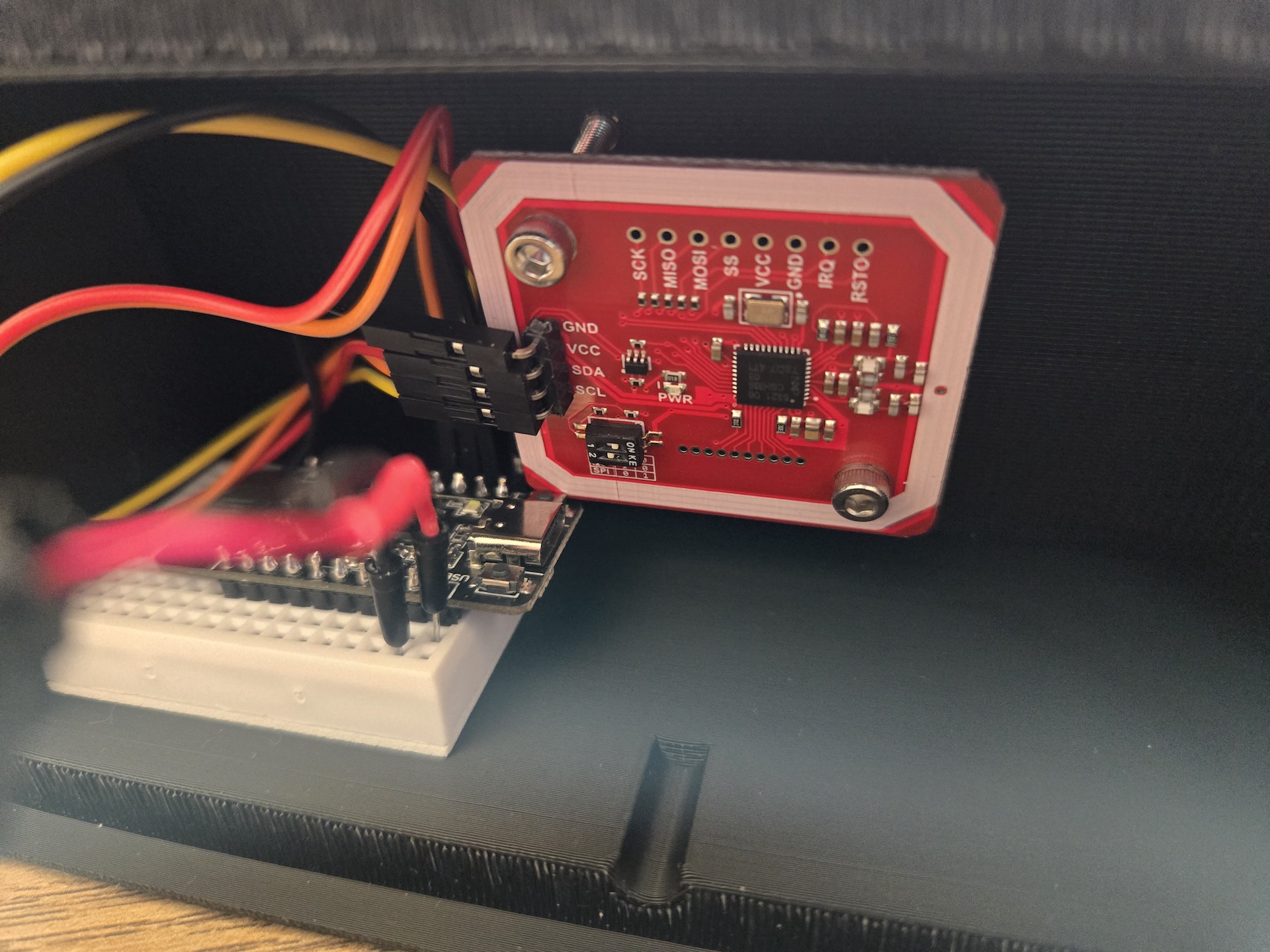Close-up of the electronics inside the display